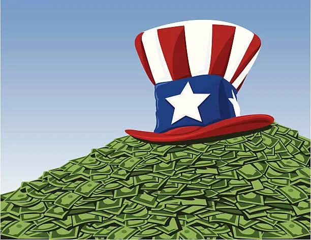 Vector illustration of Uncle Sam has your tax and bailout money