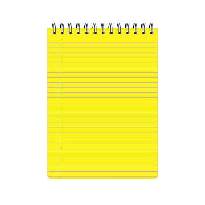 Notebook Paper Background. Yellow Lined Page. Yellow Ring Binder