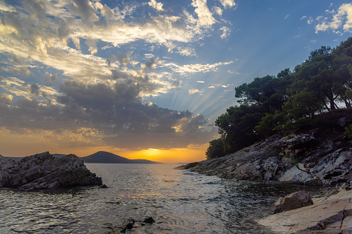 Sunset with the clouds on the Adriatic coast of Croatia