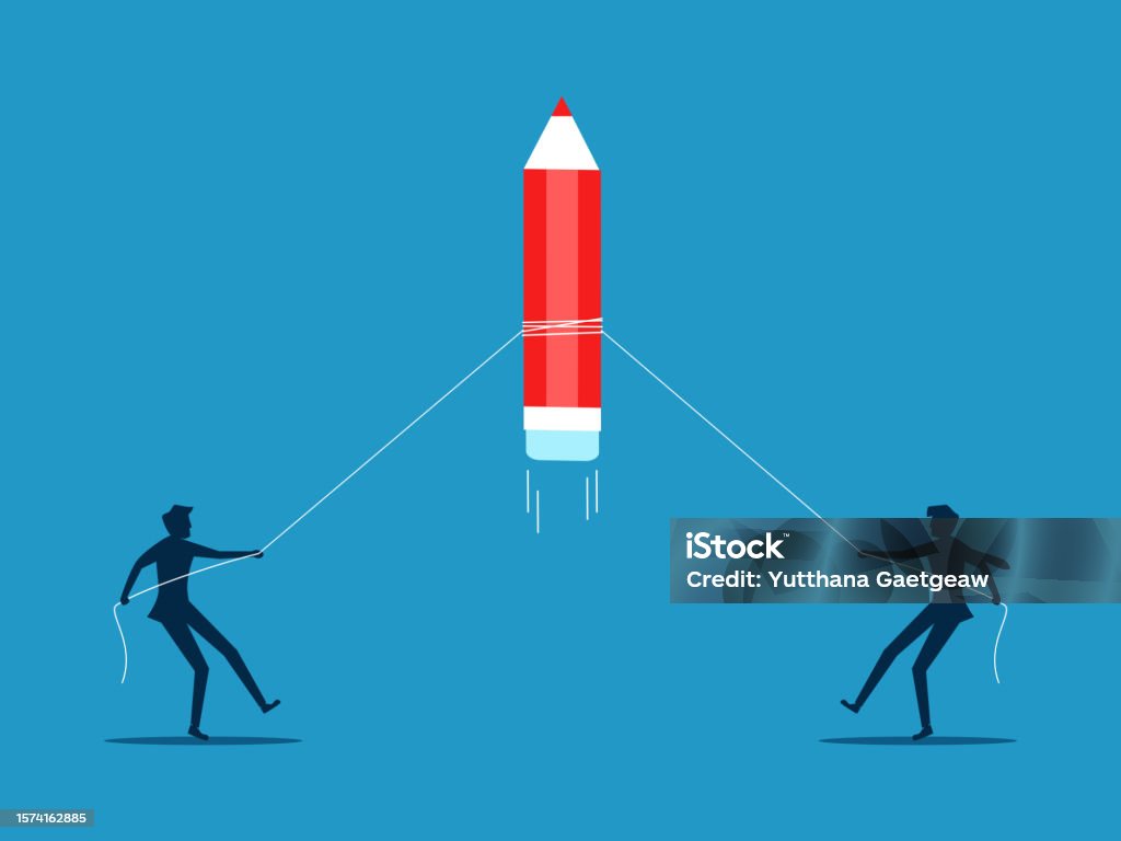 Competing Pulls Compete For Development Two Businessmen Compete To Pull A Pencil Vector ...