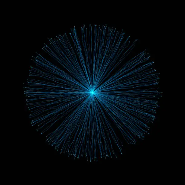 Vector illustration of Turquoise radial uneven lines with glowing ends