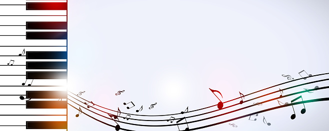 music notes and pianomulticolor classical musical banner