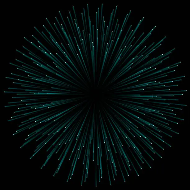 Vector illustration of Fireworks explosion of glowing turquoise-green trails