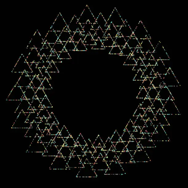 Vector illustration of Triangles with glowing edges on black