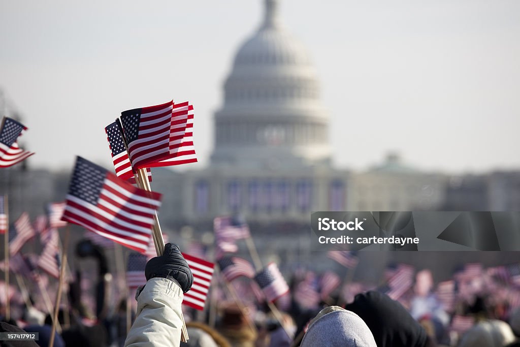 President Barack Obama's Presidential Inauguration at Capitol Building, Washington DC The inauguration of President Barack Obama, January 20th 2009.  Unrecognizable crowds in the Washington DC Mall.     USA Stock Photo