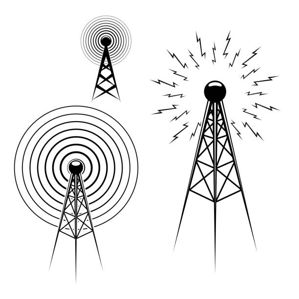 Set of Radio tower icons. Design elements for label, emblem, sign. Vector illustration.