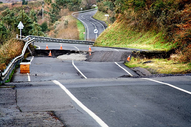 broken road highway destroyed by hurricane natural disaster stock pictures, royalty-free photos & images