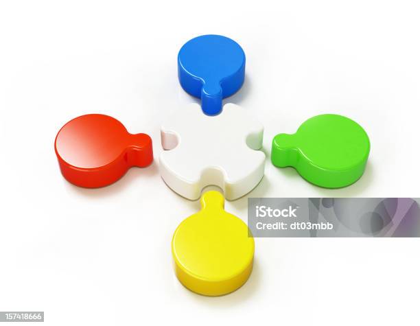 Teamwork Concept Coloured Stock Photo - Download Image Now - Four Objects, Part Of, Puzzle