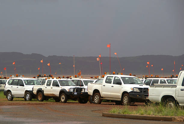 Miners' trucks stock photo