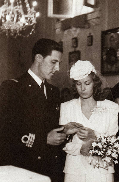 Wedding in 1941.Black And White.  bride photos stock pictures, royalty-free photos & images