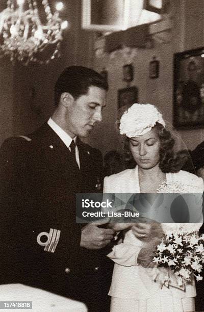 Wedding In 1941black And White Stock Photo - Download Image Now - Wedding, Retro Style, Old-fashioned