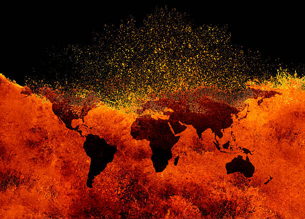 global warming Digitally Generated Image of world map. lava photos stock pictures, royalty-free photos & images