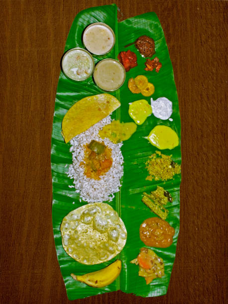 South Indian Thali (meals) served traditionally on banana leaf
