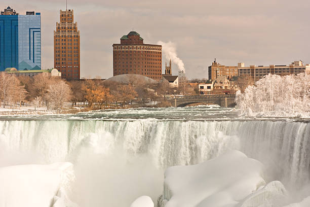 A HDR shot of the Niagara Fall in a cold winter night
