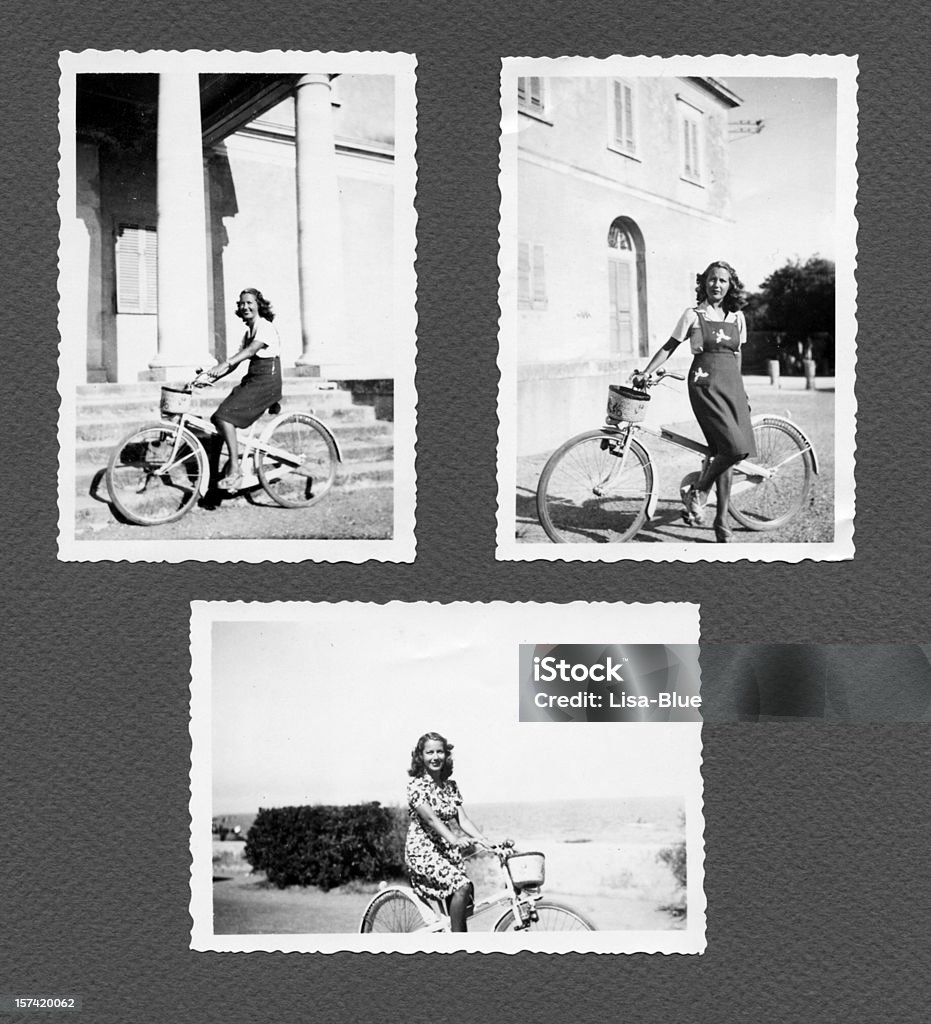 Mujer joven en bicicleta - Foto de stock de Retro libre de derechos