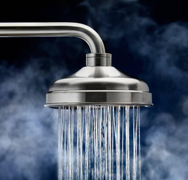 Shower Head with steam stock photo