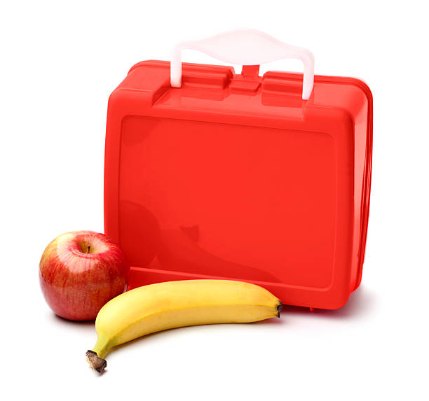 merendeira e fruta - lunch box lunch red apple imagens e fotografias de stock