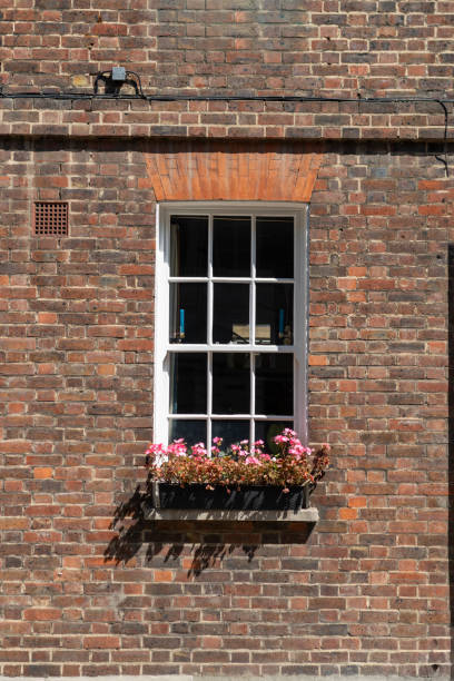 Architectural detail of brick wall and wooden door
