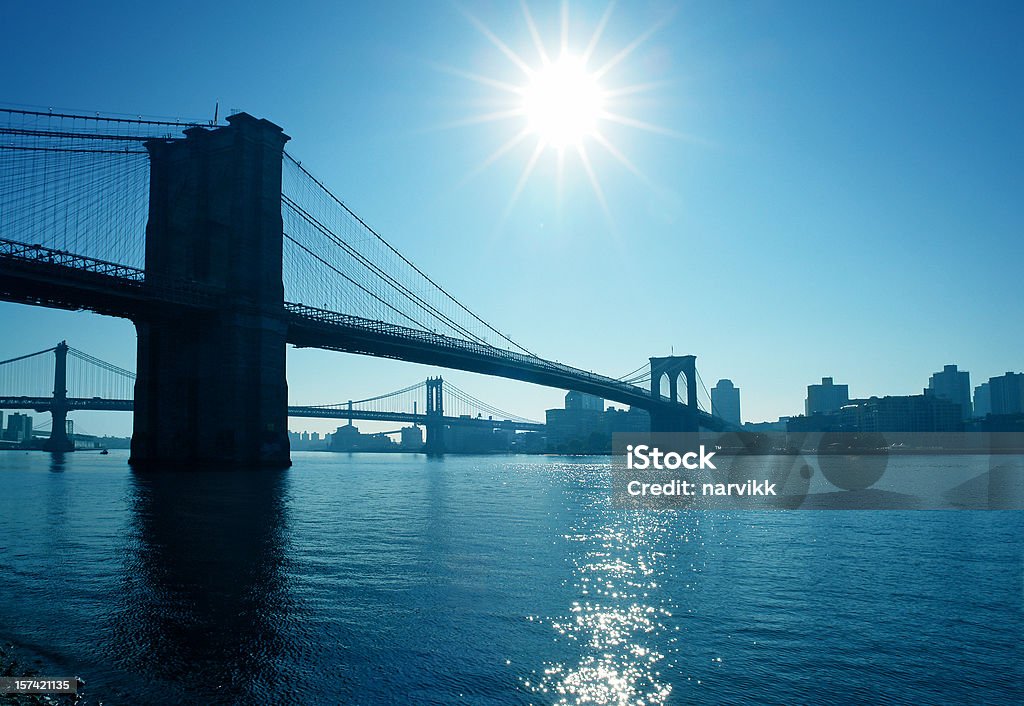Brooklyn Bridge e para o rio Hudson - Foto de stock de Atlântico Central EUA royalty-free