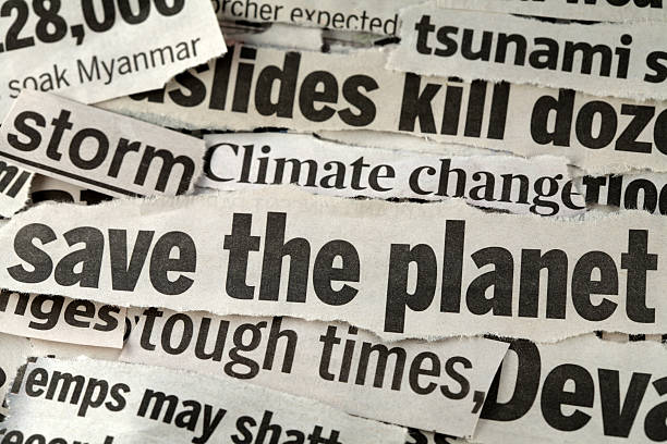 Save the planet newspaper strips stock photo