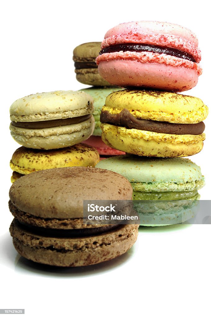 Macaroons stacked, Shallow DOF, focus in the middle Almond biscuits Brown Stock Photo