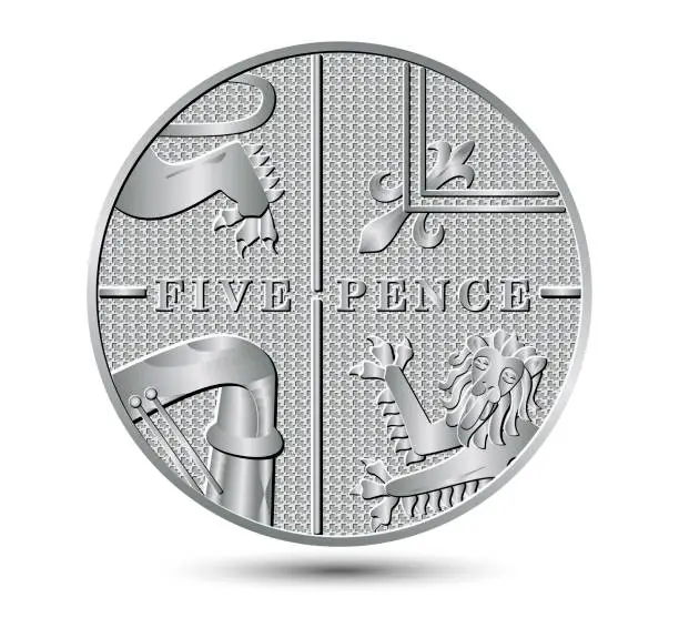 Vector illustration of Five Pence coin isolated on a white background. Vector illustration.