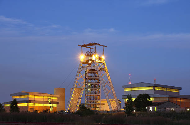 Gold mine head gear and production plant, South Africa stock photo