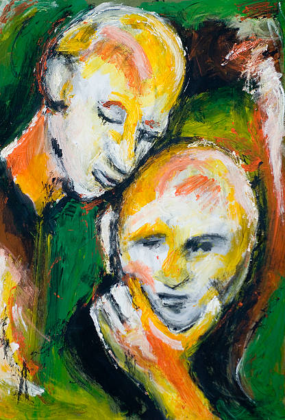 Two faces  expressionism stock illustrations