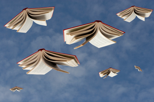 Books Flying Through the Sky