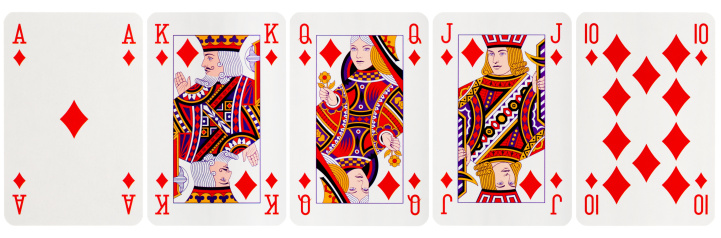 Hearts playing card jack queen and king sequence in a sequence.