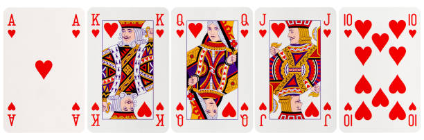 Royal Flush Hearts Royal Flush Hearts isolated on white hearts playing card stock pictures, royalty-free photos & images