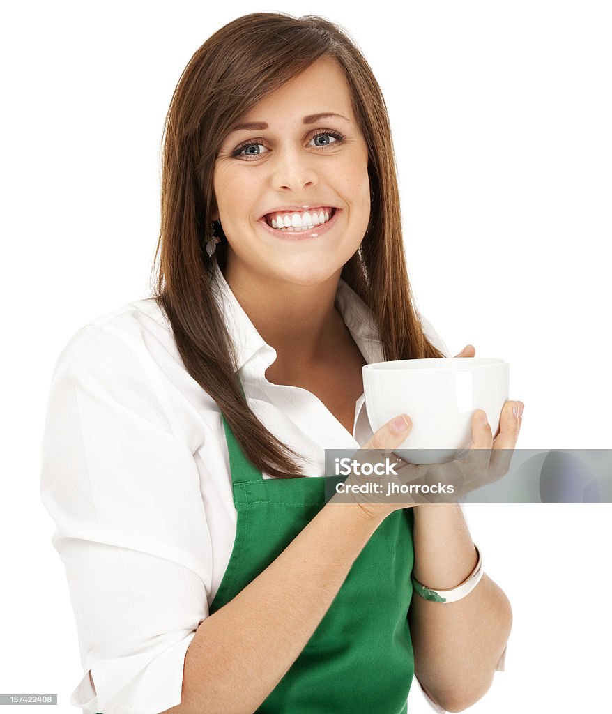 Barista feliz sosteniendo una taza de café - Foto de stock de Barista libre de derechos