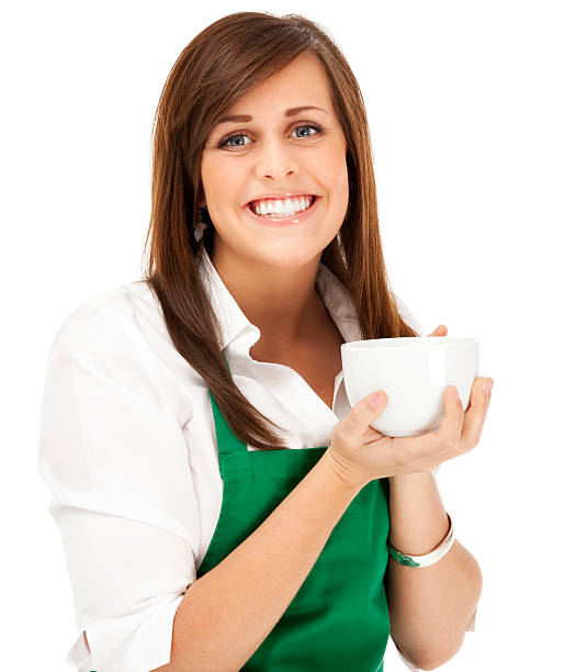 istock Happy Barista Holding Coffee Mug 157422408