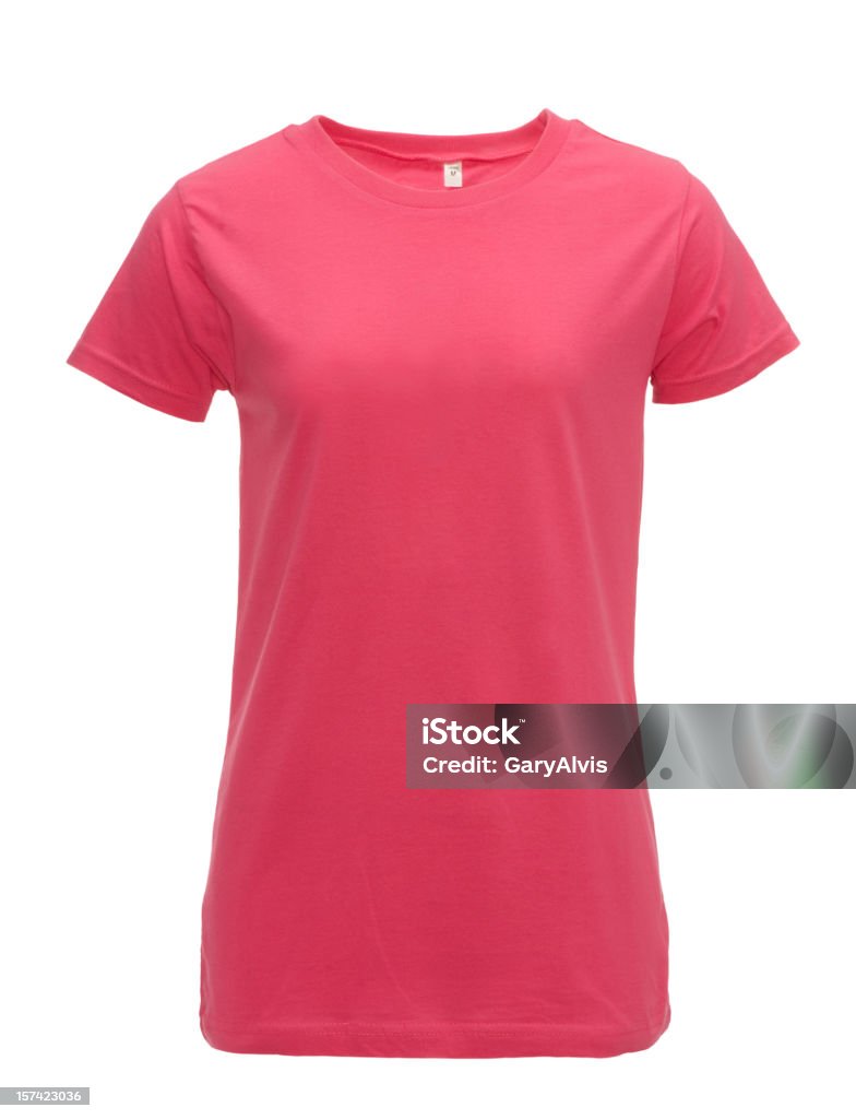 Lady di t-shirt vuoto Rosa fronte-isolato su bianco/clipping path - Foto stock royalty-free di Maglietta