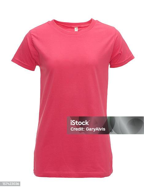 Lady Di Tshirt Vuoto Rosa Fronteisolato Su Biancoclipping Path - Fotografie stock e altre immagini di Maglietta