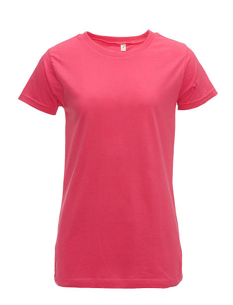 lady's t-shirt em branco frente-rosa isolado no branco w/traçado de recorte - t shirt shirt pink blank imagens e fotografias de stock