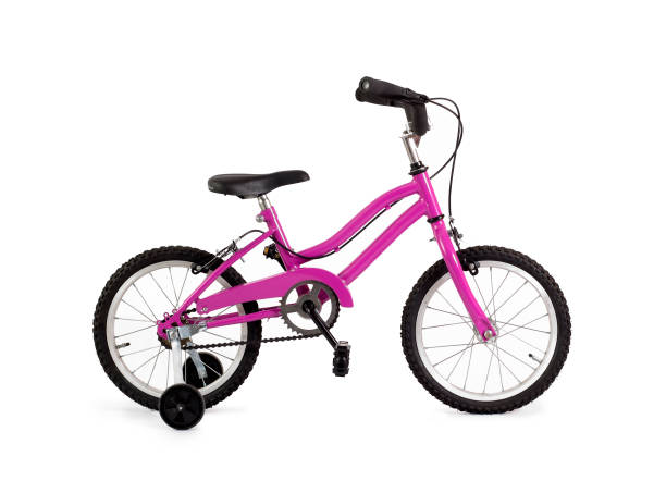 pink bicycle w/externe clipping path - stützrad stock-fotos und bilder