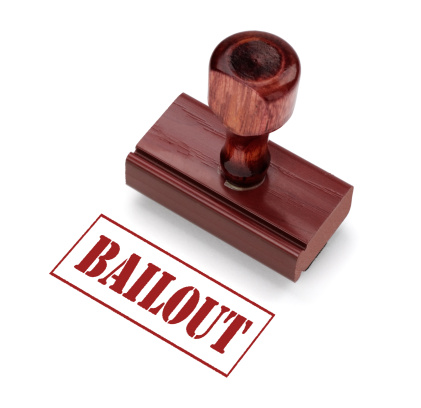 Rubber Stamp indicating financial bailout. Includes clipping path for stamp.