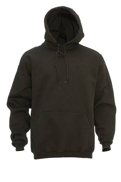 Black hooded blank sweatshirt front-isolated on white w/clipping path stock photo