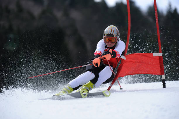 istock Female skier at giant slalom 157424159