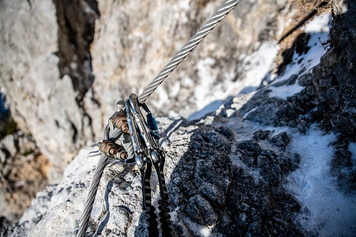 Climbing equipment and ferrata climbing in the Austrian Alps