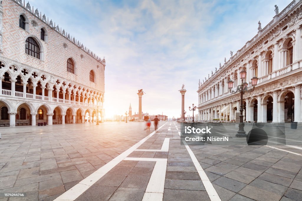 Piazza San Marco and Palazzo Ducale or Doge's Palace in Venice, Italy Piazza San Marco and Palazzo Ducale or Doge's Palace in Venice, Italy at sunrise Doge's Palace - Venice Stock Photo