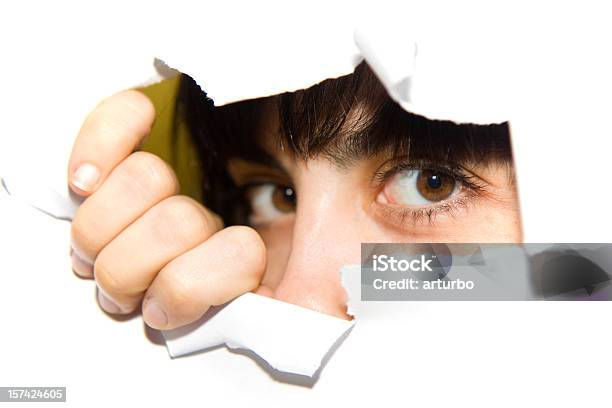 Watching Eyes Looking Into Camera Stock Photo - Download Image Now - Paper, Mystery, Brown