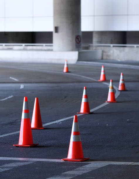 istock Orange pylons with shallow depth of field 157424775