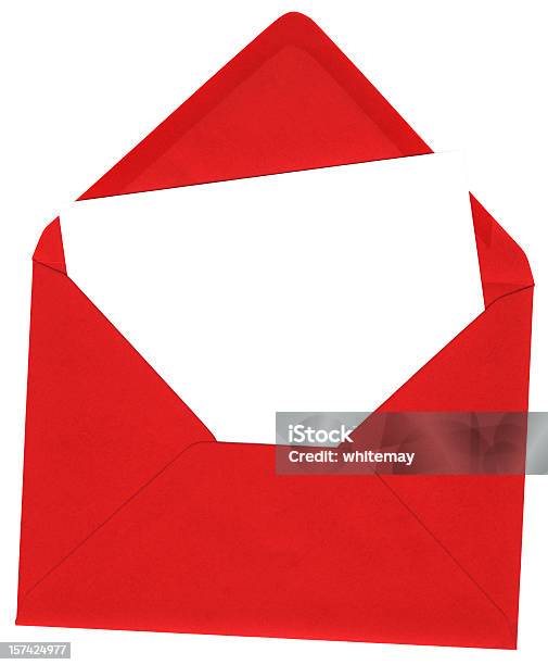 Red Envelope And Blank White Card Stock Photo - Download Image Now - Envelope, Open, Gift Tag - Note