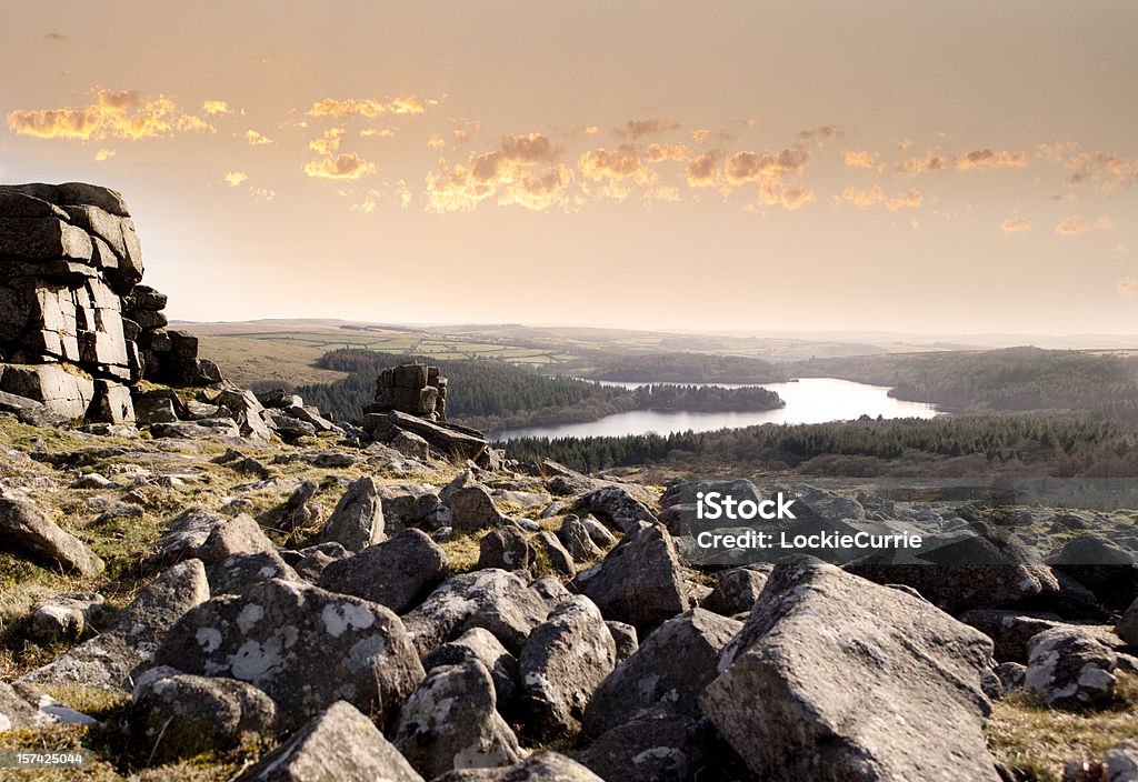 Pôr do sol no Parque Nacional de Dartmoor - Royalty-free Devon Foto de stock