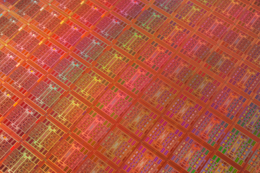 A close-up view of a chip wafer. Canon EOS 5D Mark II, Adobe RGB.