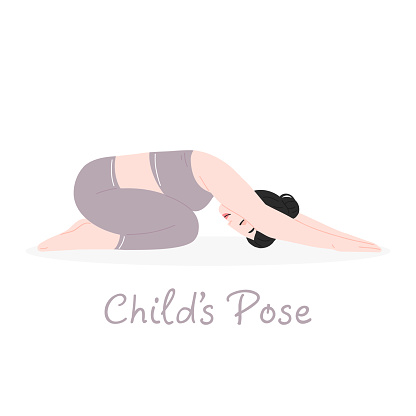 The girl does yoga. Yoga child's pose. The designation of the yoga pose. flat illustration