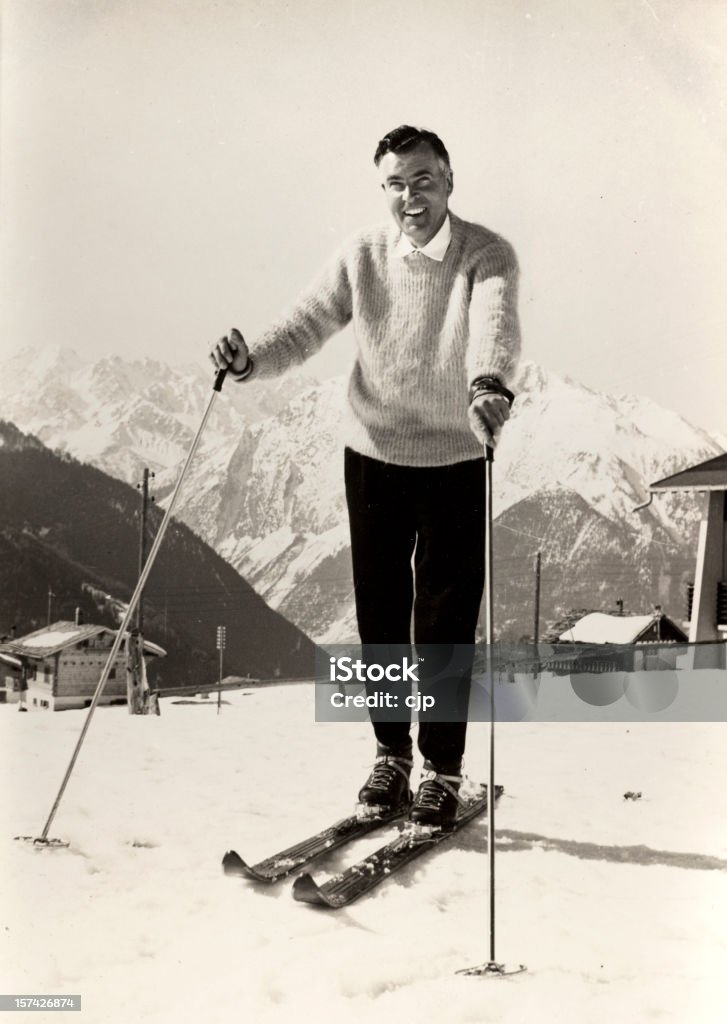 Skifahren in den 1950 er Jahren - Lizenzfrei Altertümlich Stock-Foto