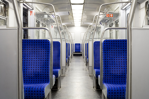Subway car interior without people. Sao Paulo, Brazil.